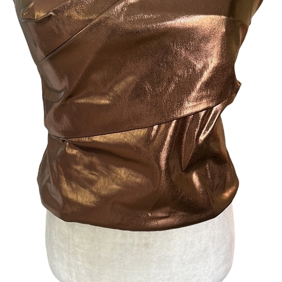 NWT Zara Metallic Bronze Gold Strapless Ruched Corset Cropped Tube Top - M - Picture 7 of 16